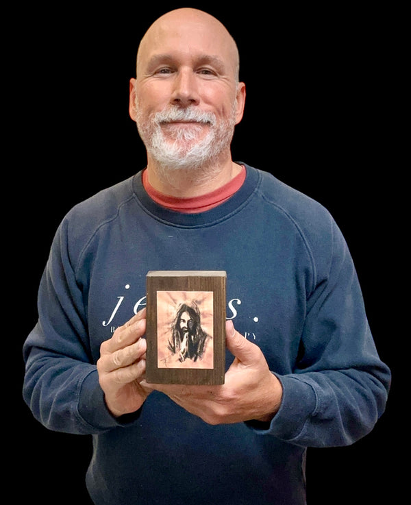 Jesus Praying on 3.5 x 5 Rustic Wood / FREE SHIPPING