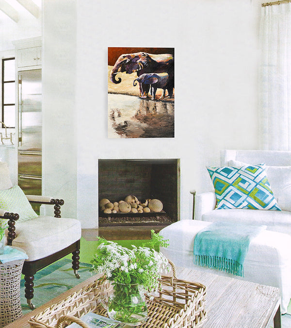 "At the Watering Hole" (Elephant series) - Signed print by Thomas Andrew - ThomasAndrewArtwork