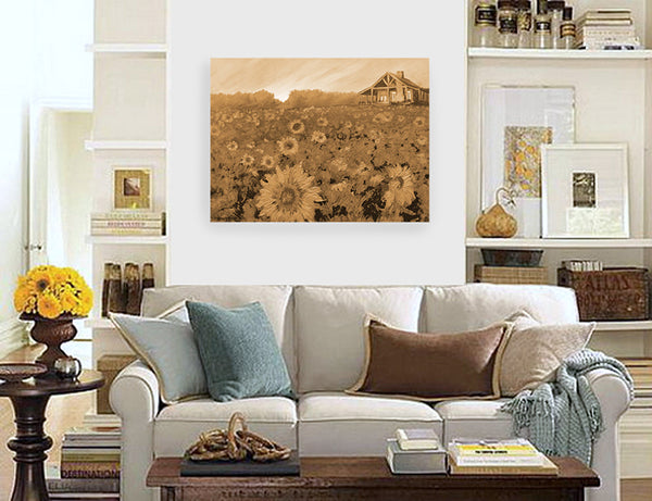 "Cabin in Sunflowers" Rustic / print by Thomas Andrew - ThomasAndrewArtwork