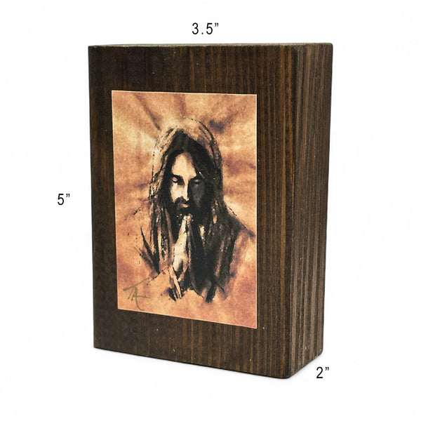 Jesus Praying on 3.5 x 5 Rustic Wood / FREE SHIPPING