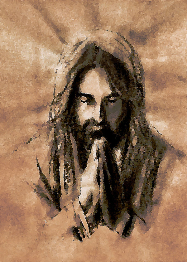 Jesus Praying on 3.5 x 5 Rustic Wood / FREE SHIPPING