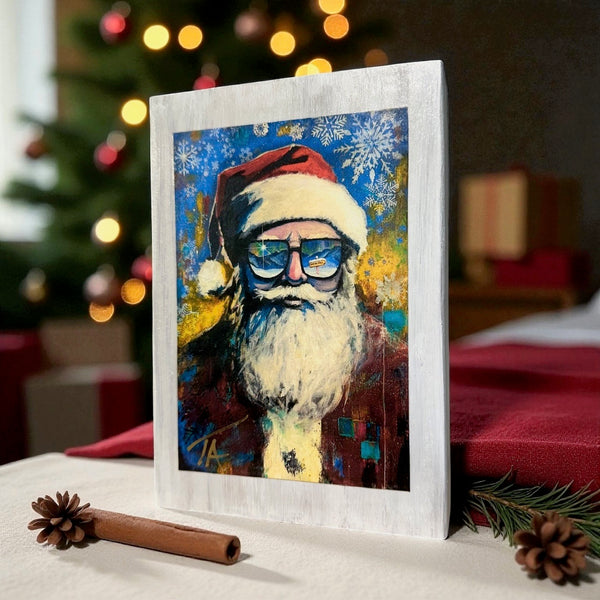 Santa on 5.5 x 8 Rustic Wood / FREE SHIPPING