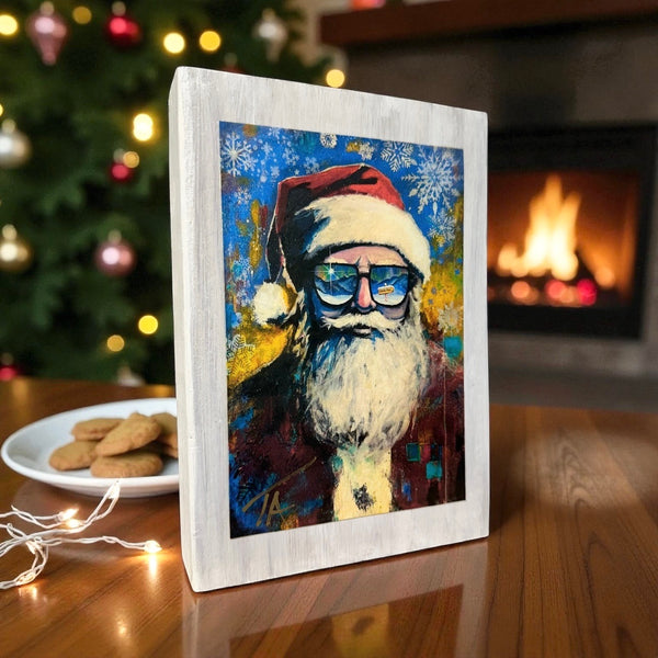 Santa on 5.5 x 8 Rustic Wood / FREE SHIPPING