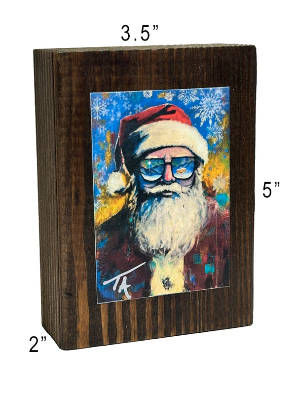 Santa on 3.5 x 5 Rustic Wood / FREE SHIPPING