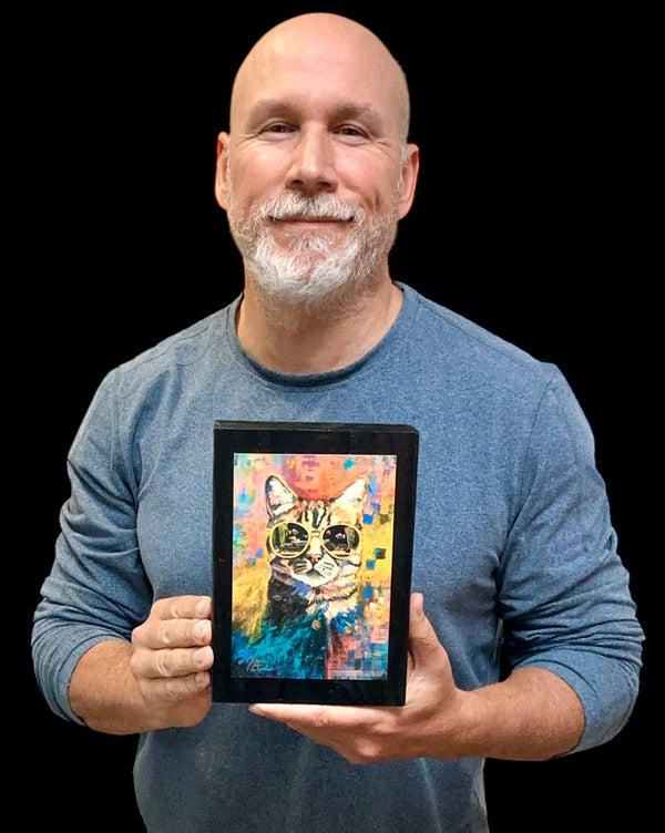 Cool Cat on 5.5 x 8 Rustic Wood / FREE SHIPPING