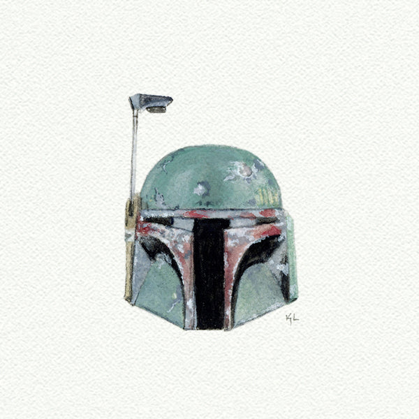 Boba Fett Helmet Miniature watercolor reproduction by Karen Libecap