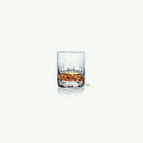 Bourbon Whiskey Glass Miniature watercolor reproduction by Karen Libecap