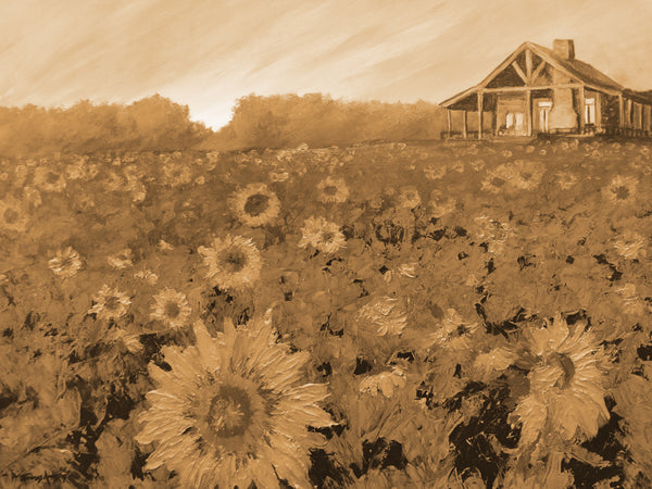 "Cabin in Sunflowers" Rustic / print by Thomas Andrew - ThomasAndrewArtwork