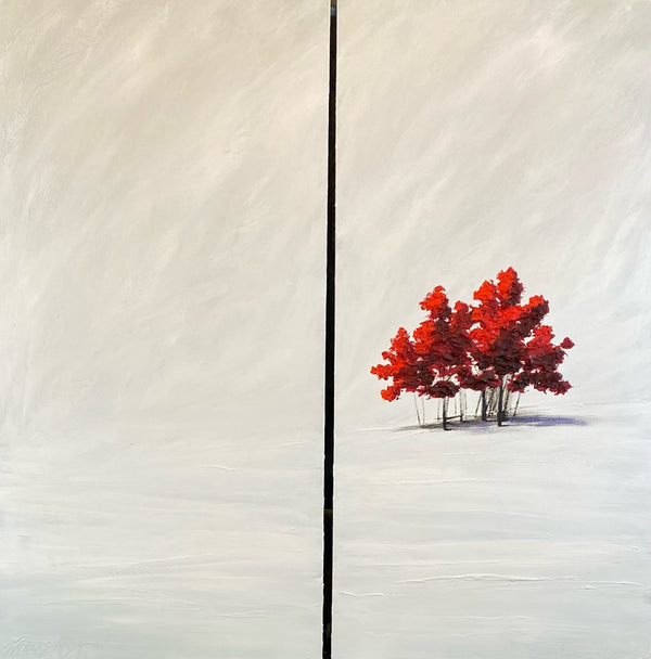 "Rowan Reds in the Snow" - (Diptych) Red Trees Series