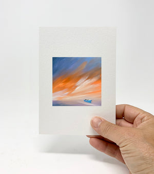 5 x 7 Miniature / "Blue Boat Sunset" by Thomas Andrew - Thomasandrewartwork