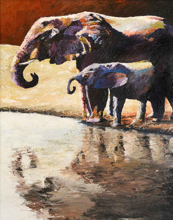 "At the Watering Hole" (Elephant series) - Signed print by Thomas Andrew - ThomasAndrewArtwork