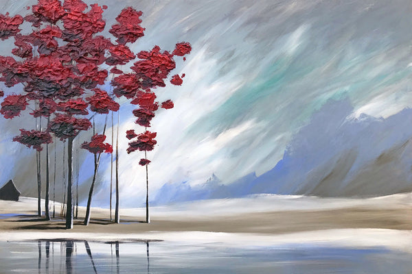 "Red Trees by the River's Edge" Giclee canvas print by Thomas Andrew - Thomasandrewartwork